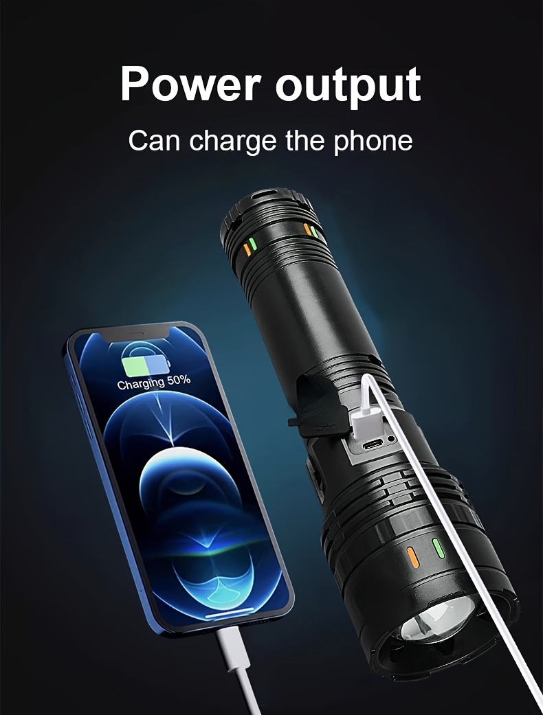 powerful led adjustable telescopic flashlight with  , usb charging, large capacity battery, multiple   switchable, suitable for going out, patrolling, camping, fishing, mountaineering, gifts, emergency use details 3