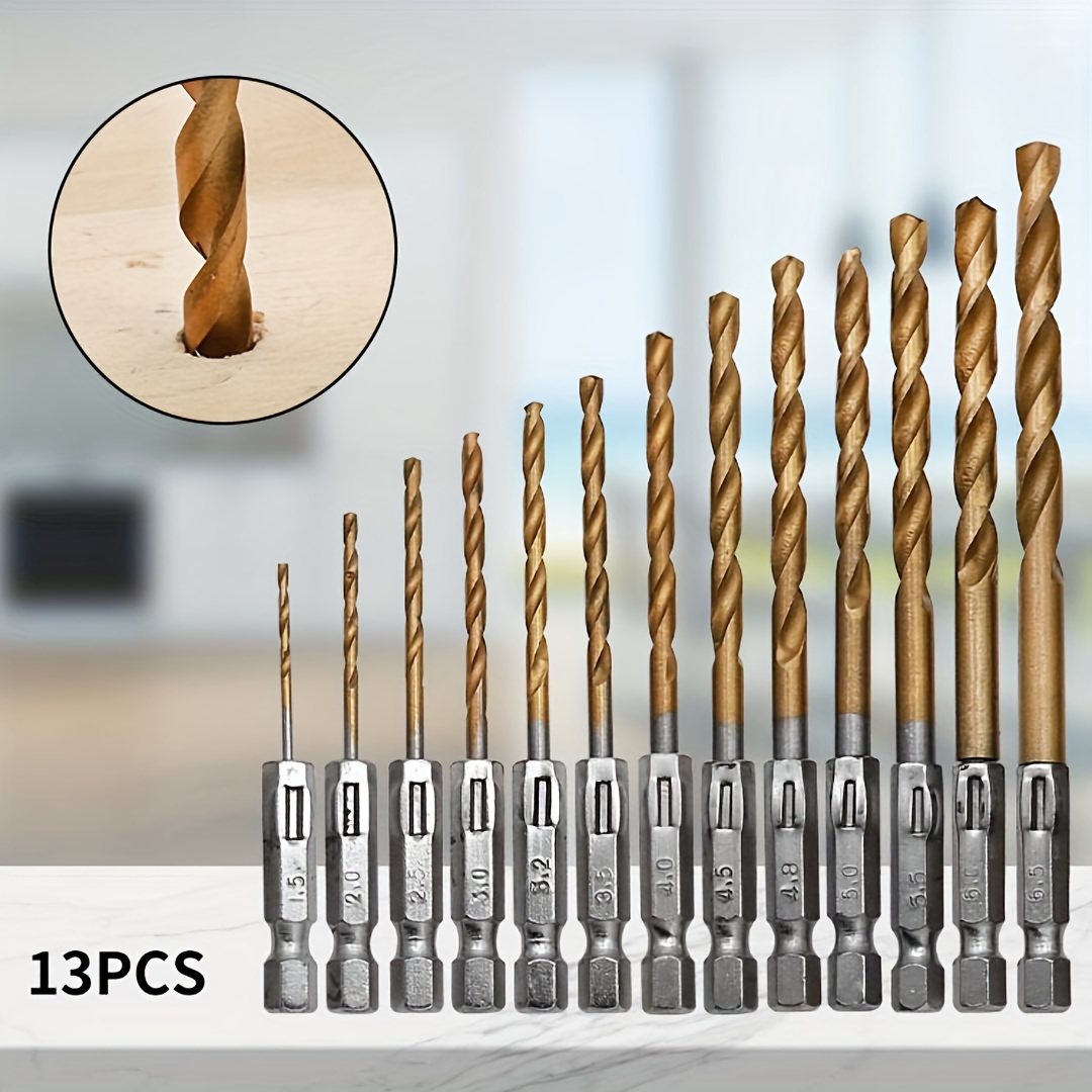 

13pcs Titanium Set Hex Shank - For Wood, Plastic, Aluminum Alloy & Metal