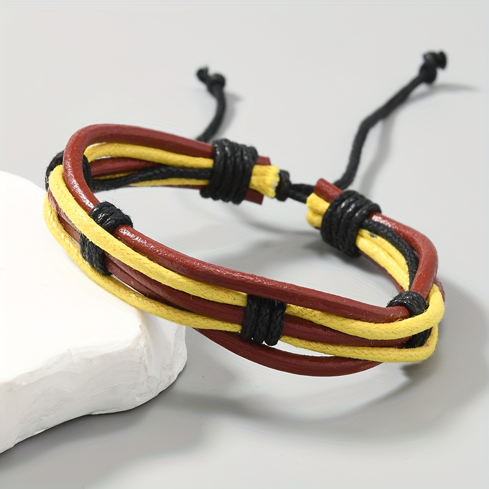 Boho Handwoven Leather Bracelet Adjustable Unisex Colorful Casual Wear Accessory
