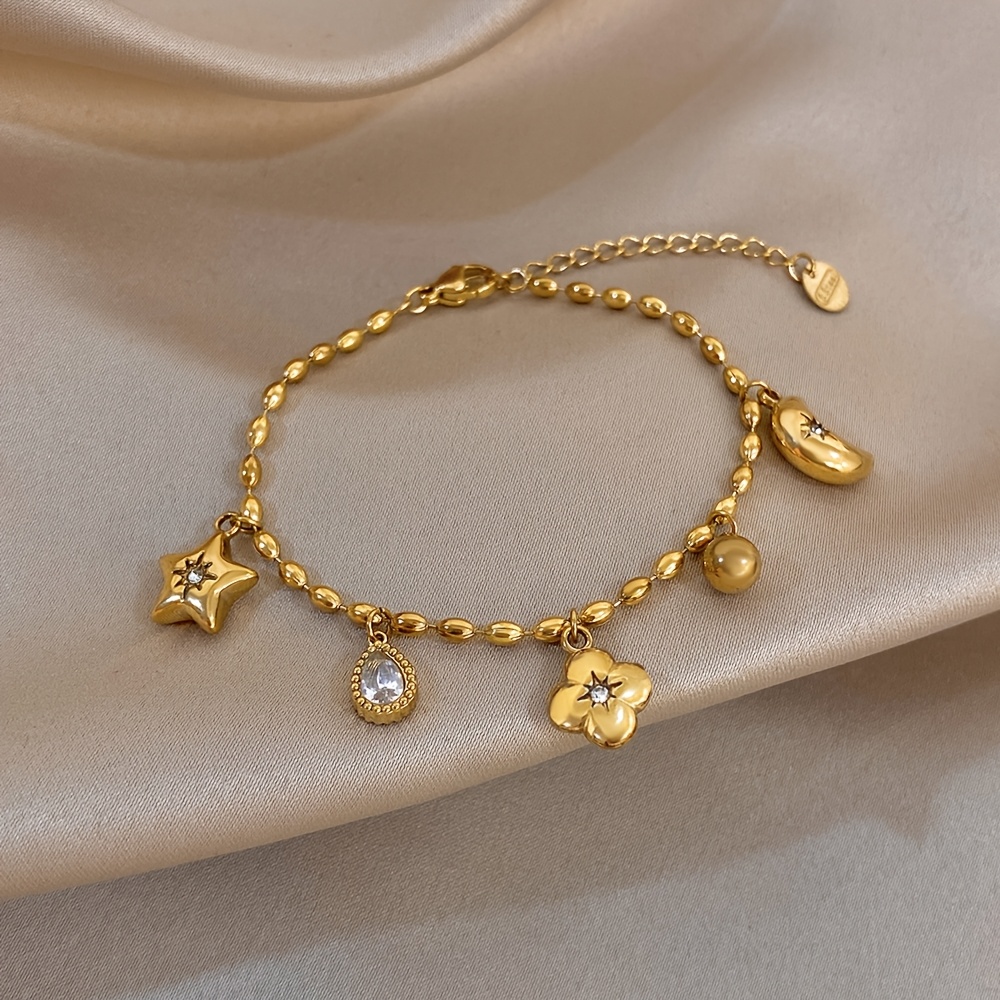 2pc Golden Cuff & Zirconia Inlaid Bracelet Set, Elegant Gift