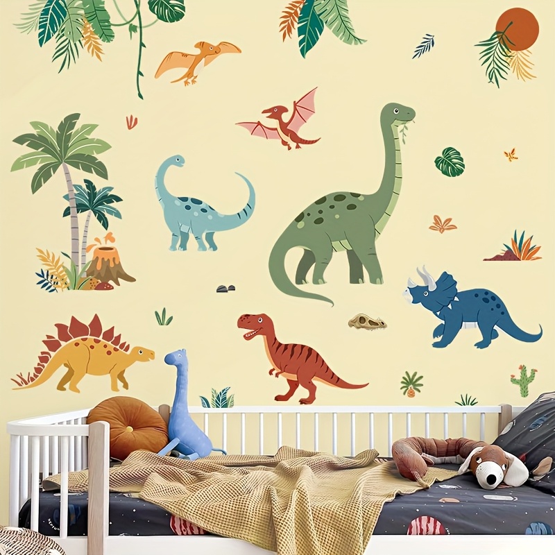 bohemian dinosaur wall stickers vibrant tropical animal print for bedroom game room living room decor self   no batteries needed durable pvc material   modern or nature   styles dinosaur room decor 0