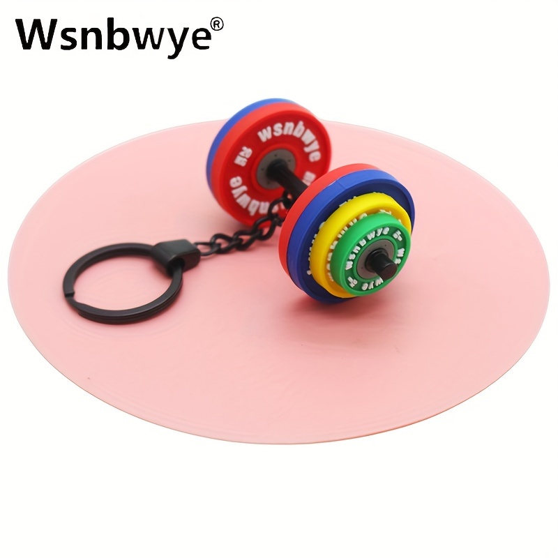 1pc gym keychain colorful dumbbell barbell design durable plastic