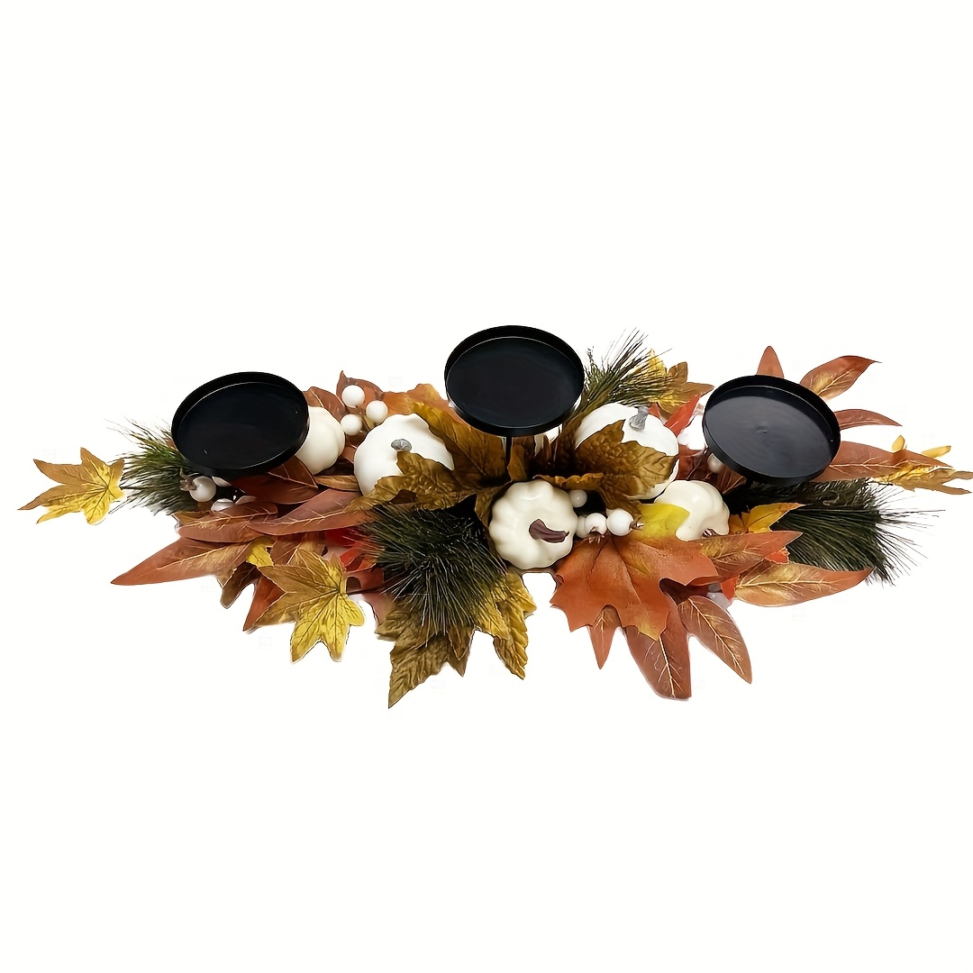 Decorate Halloween And Thanksgiving With Candlestick Ornaments Made Of Pumpkins, And Eucalyptus Berries