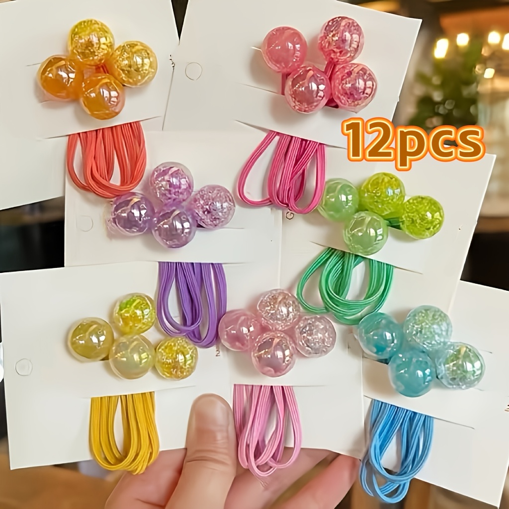 TEMU 12pcs -colored Imitation Crystal Ball Hair Ties, High Elasticity Non-damaging Hair Scrunchies, Cute High Ponytail Rubber Bands For Women, For