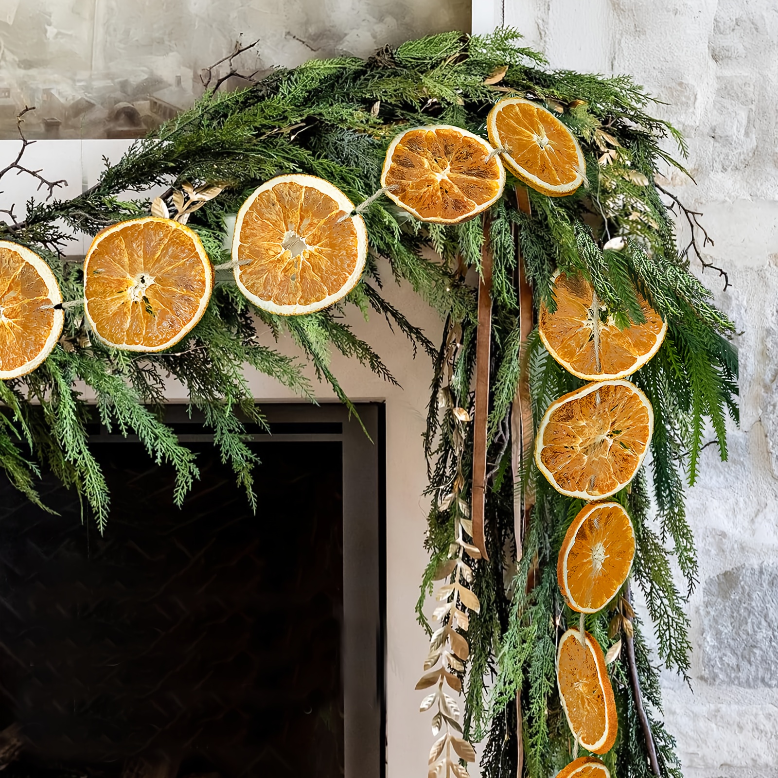 TEMU Christmas Rustic Farmhouse Wreath For Front Door - 32pcs Dried Orange Slices Garland For Summer Porch Decor, Table Accent, Halloween Wall
