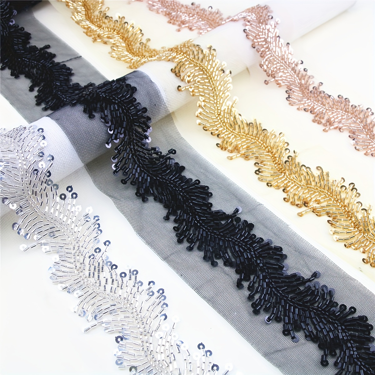 Mesh Sequin Bead Embroidery Heavy-Duty Lace for DIY Accessories