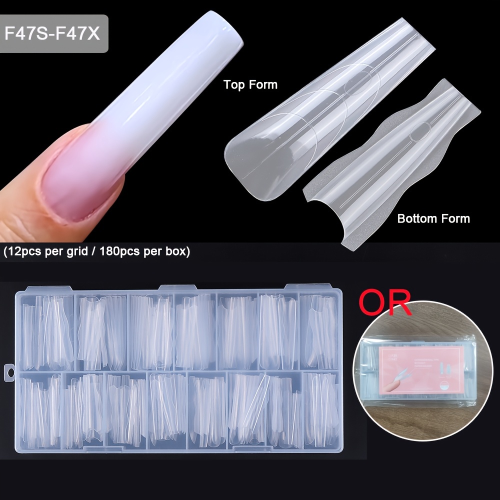 TEMU Dual Nail Forms 180pcs 15 Size New 2025 Extensions-dual Forms Long Coffin Almond Nail Forms Top Mold Bottom Mold Manicure Extension Tools
