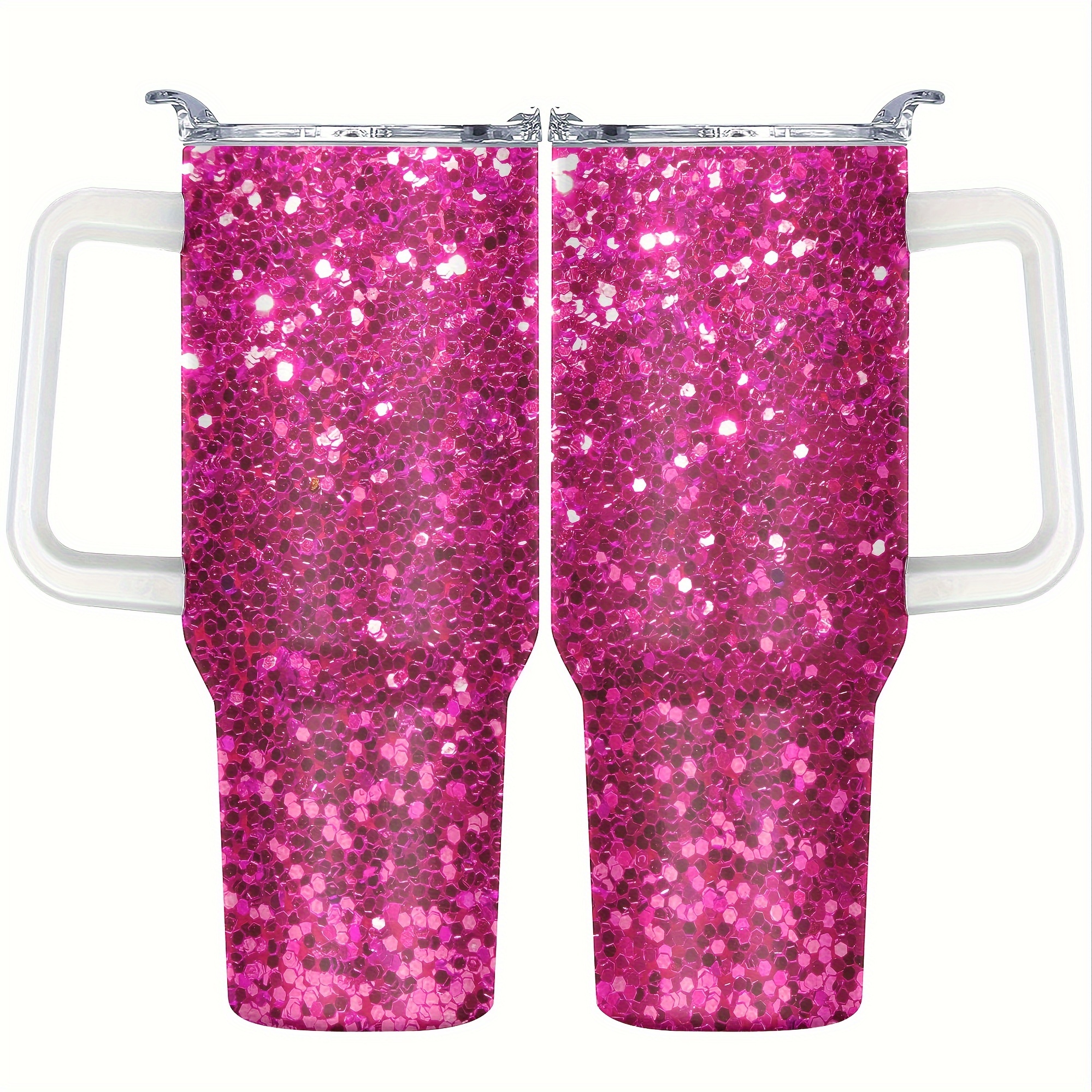 

40oz Pink Glitter Insulated Tumbler - Stainless Steel, Reusable Car Cup With Lid - Perfect For Summer Drinks & Gifts For Family, Friends, And Holidays