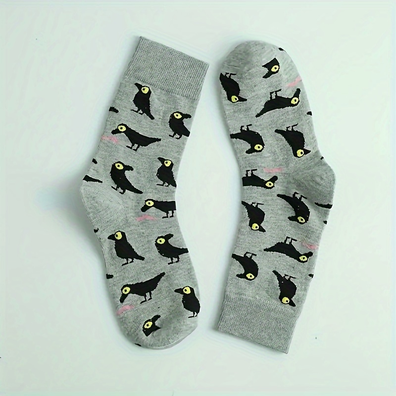 

Cartoon Crow Print Men's And Women's Mid-calf Socks - Cotton , Hand Wash Or , Animal Pattern, Couple', 1 Pair, Knit Fabric