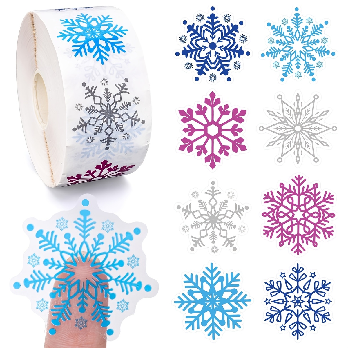 TEMU 500pcs Transparent Irregular Snowflake Doodle Roll Stickers, 1-inch 8 Irregular Patterns, For New Year, Christmas, Holiday Parties, Envelopes,
