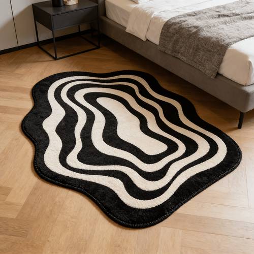 1pc creative premium luxurious black and white contrast striped cross pattern irregular shaped rug easy geometric pattern very suitable for decorating bedroom living room sofa and bedside areas