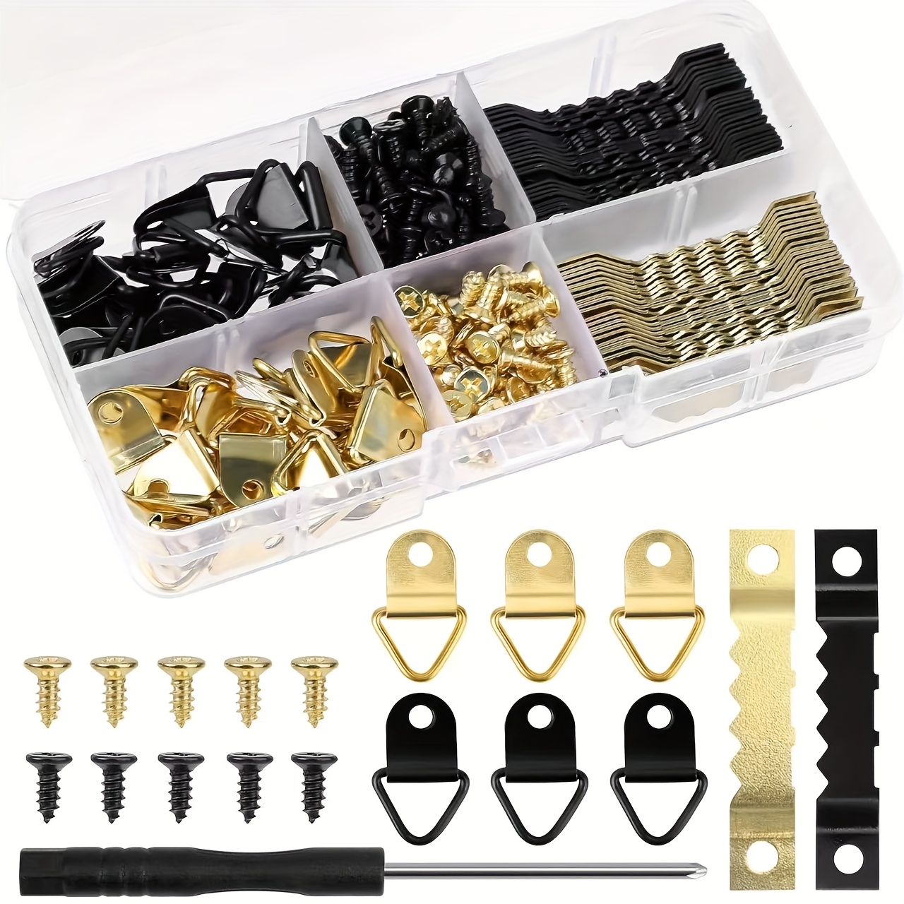 252pcs of picture frame suspension kit, including hooks, screws, and anchors, used for photo display of picture frame decorations