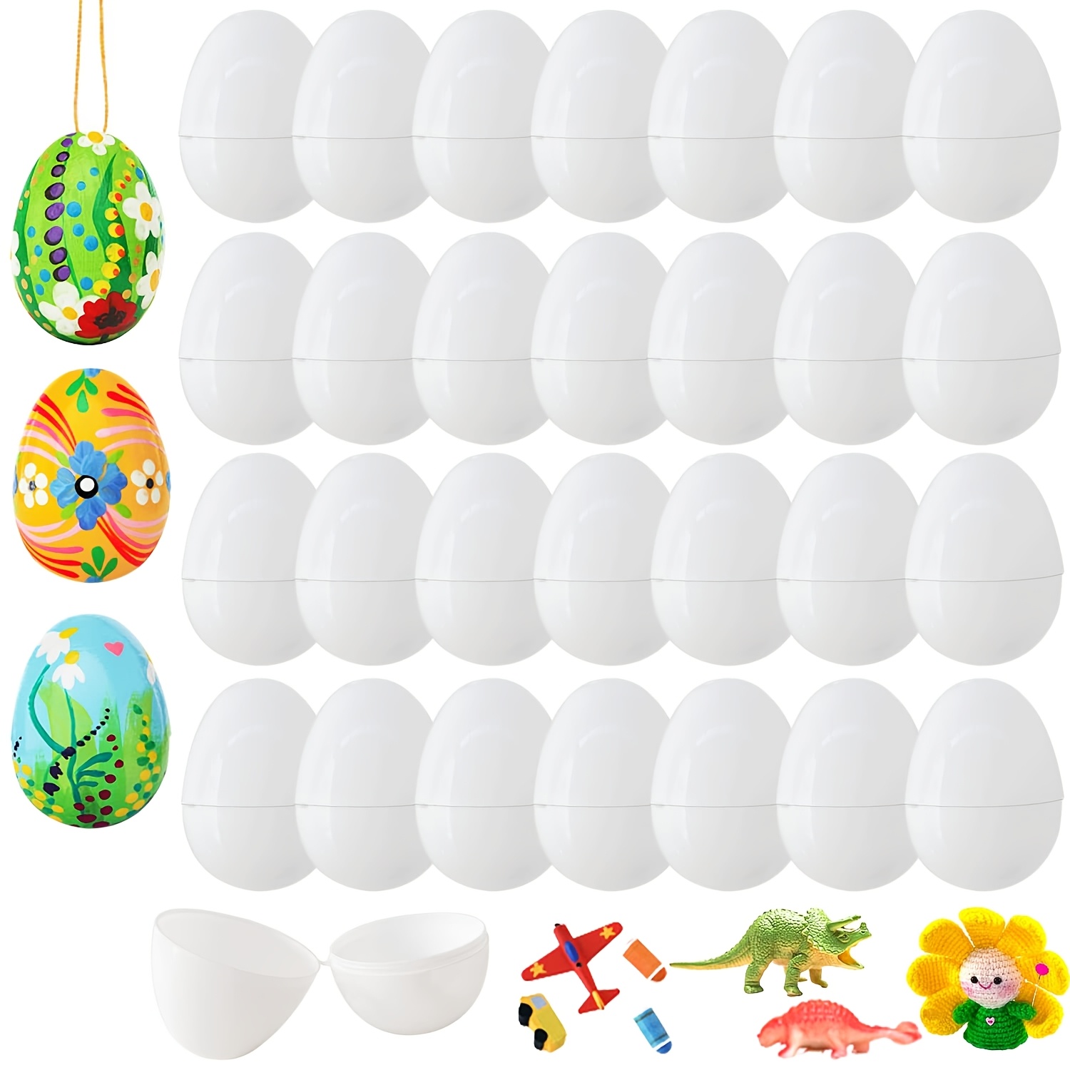 

50pcs White Plastic , 2.3 Refillable Eggs For Stuffing Gifts, Easter Themed Party Supplies, Gift Basket Fillers