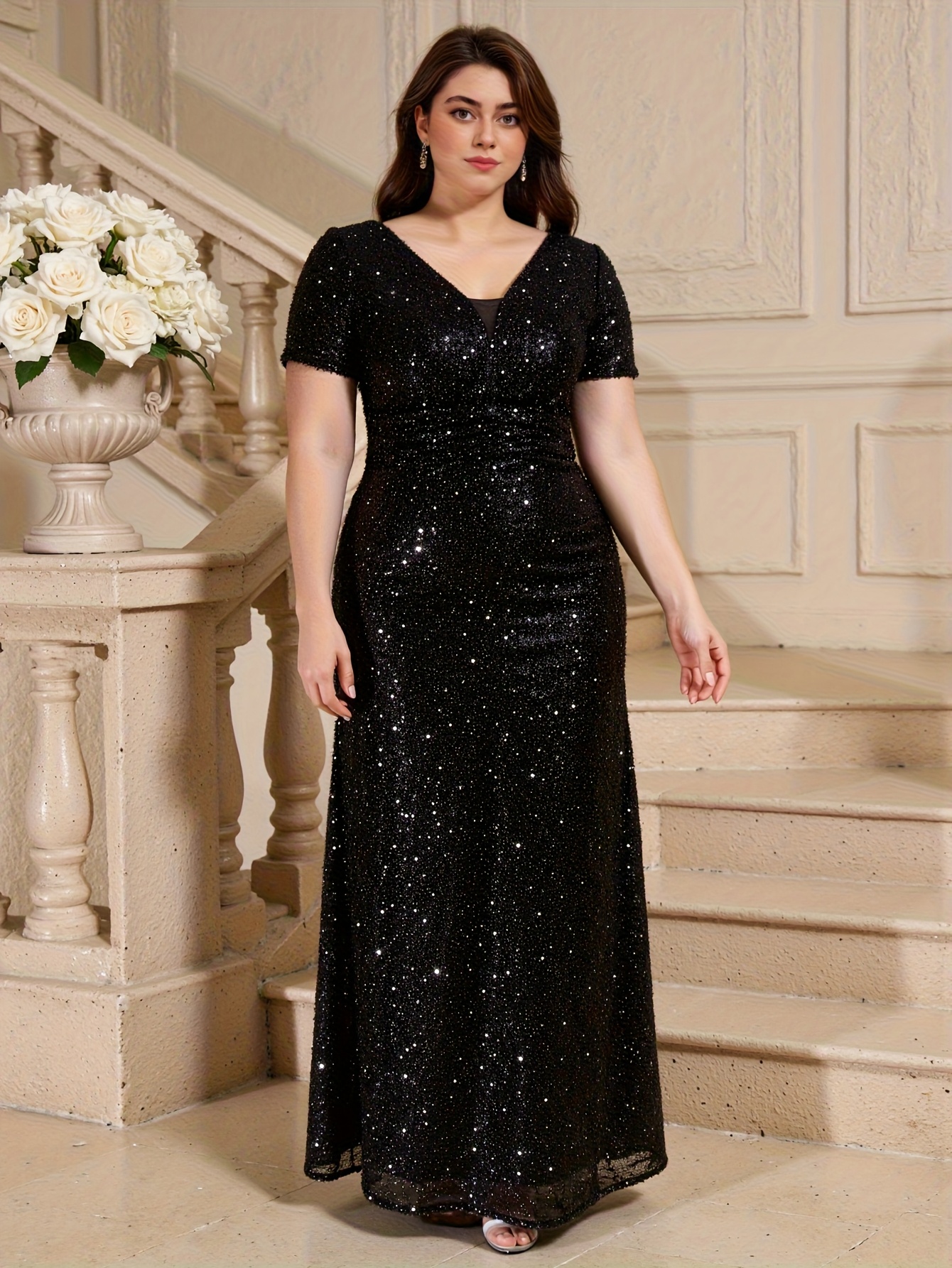 formal black dress for plus size sold on Temu United States
