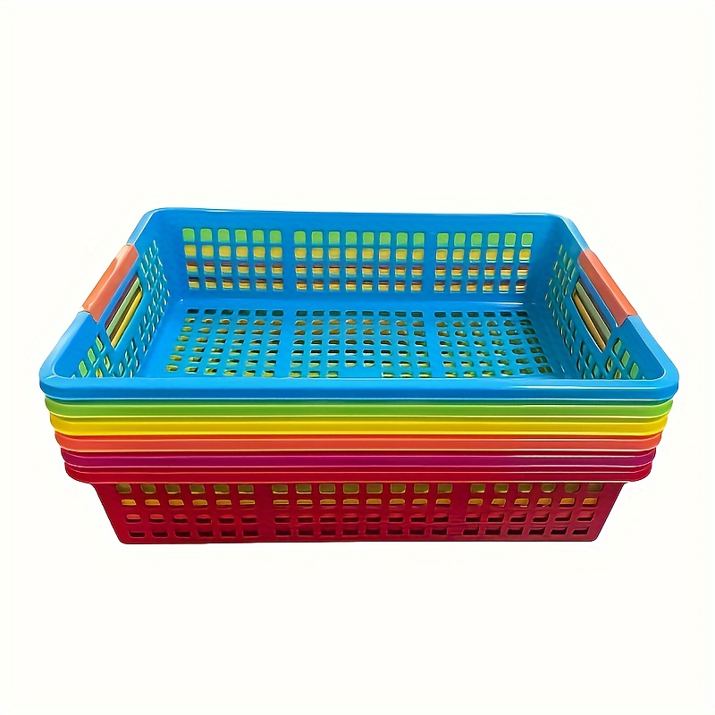 

6pcs Multi-color Plastic Baskets Set, Portable Office Document & Kitchen Draining Basket, Toy Storage Organizer, Versatile Sorting Bin For Easy Organization