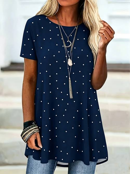 womens elegant round neck short sleeve casual top