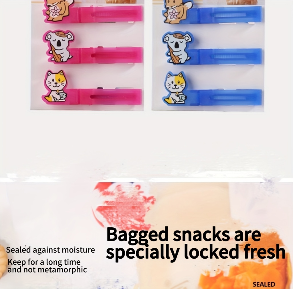 6 pack cute animal pattern plastic food bag clips kitchen seal clamps for bags tea milk snack sealing tool   accessories Product details 3