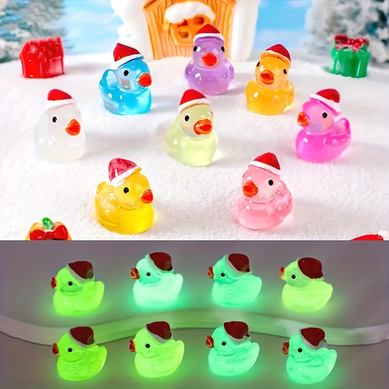 

45 Pcs Christmas -the-dark Mini Duck Figurines - Resin Ducks For Aquarium, Garden, Toy House Decor, Car Dashboard, Christmas Themed Home Decorations & Party Supplies Without Batteries