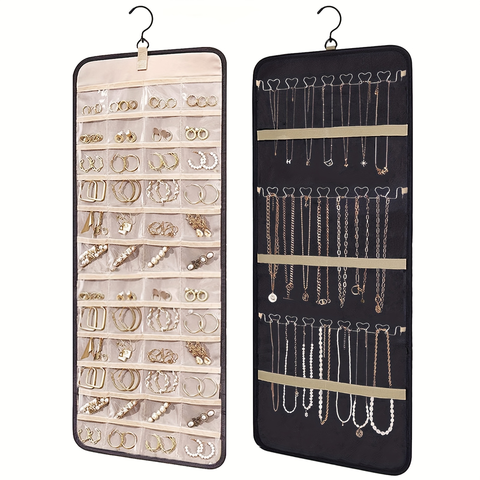 TEMU Reversible Hanging Jewelry Organizer With 360 Degree Swivel Hook For Earrings Bracelet Ring Necklace With Swivel Hook, Hanging Jewelry Organizers