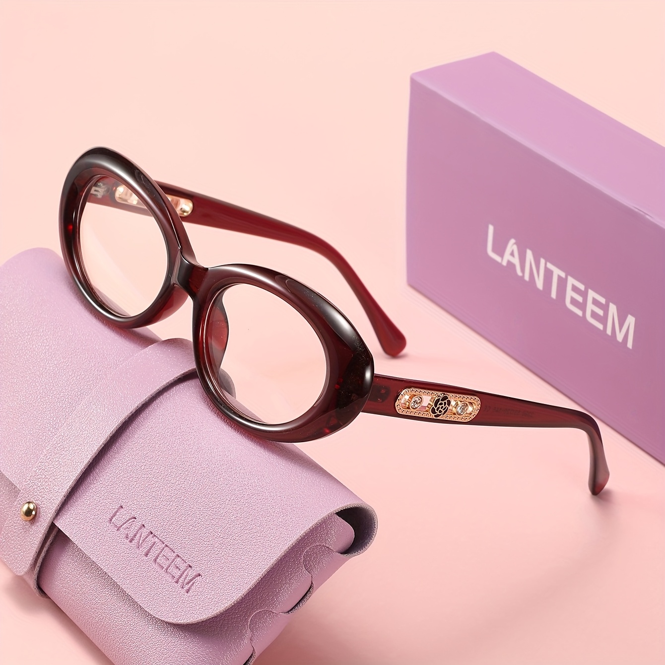 TEMU LANTEEM un estuche para gafas y un estuche protector exterior de regalo. Un par de gafas de calidad para mujer, de montura a , no decorativas,