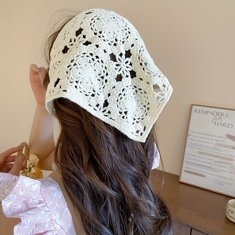 

1pc Elegant Hollow Out Knitted Head Band Trendy Triangular Head Scarf For Women And Daily Use Wear