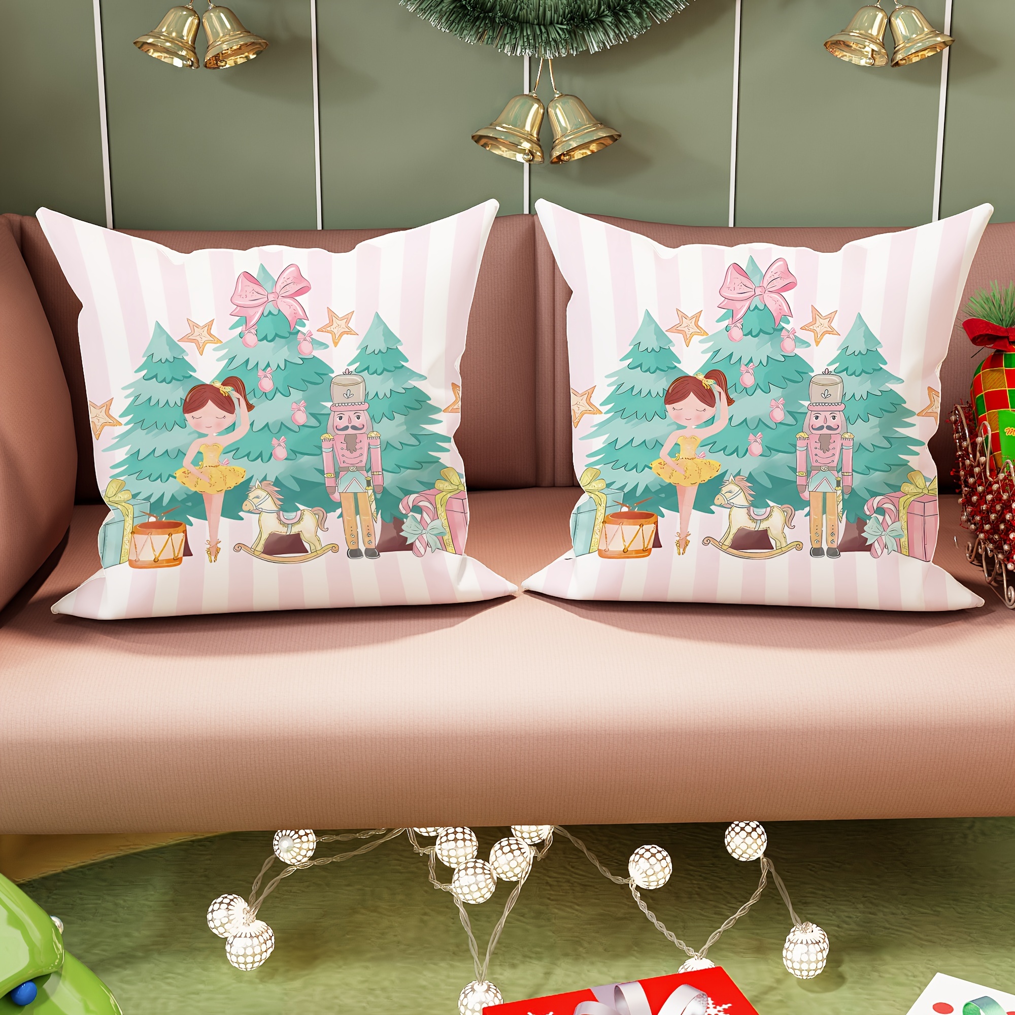 

Festive Velvet Christmas Pillow Covers: 2 Pieces With Nutcracker And Ballerina Designs, 18in X 18in, Suitable For Decorations - No Pillow Inserts Included