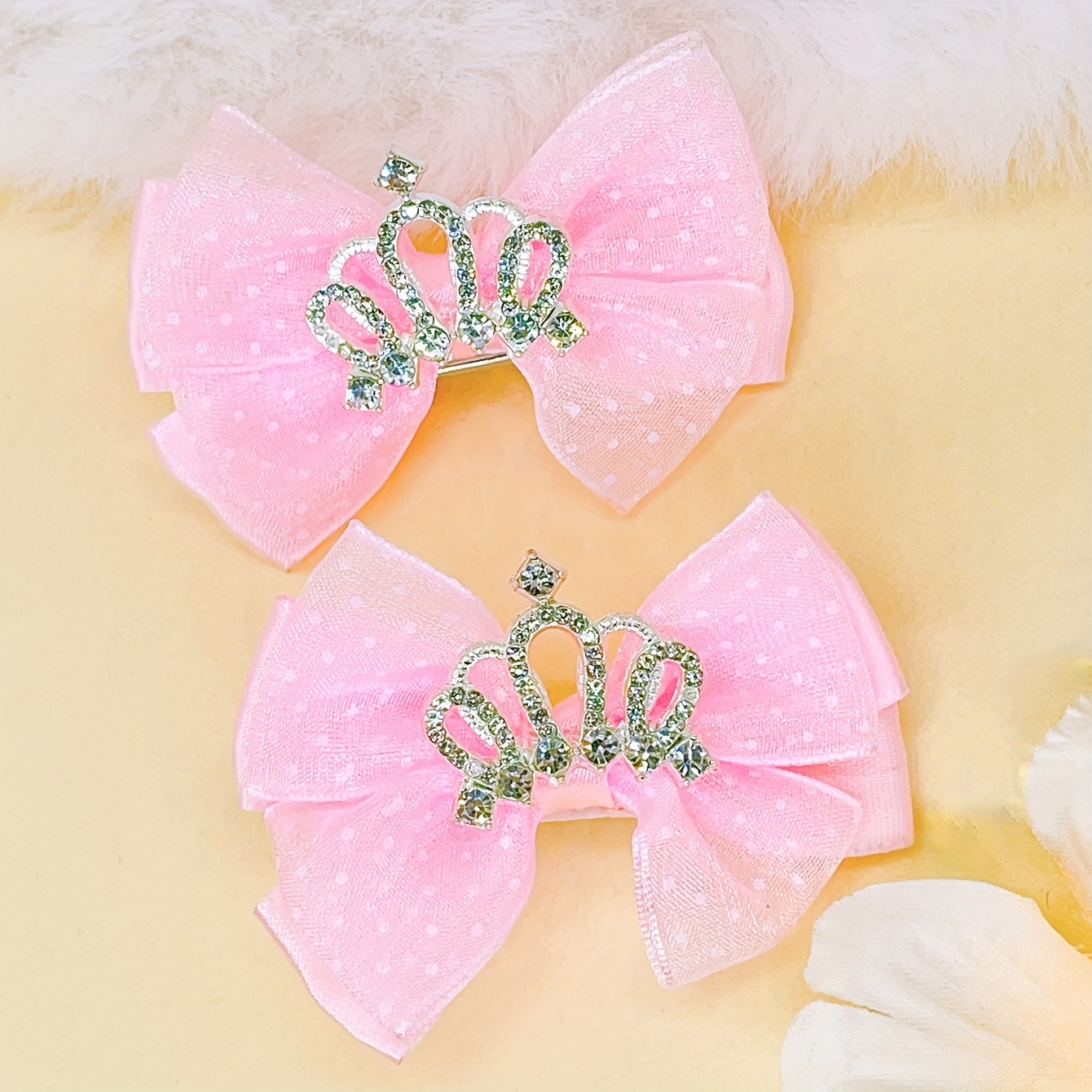 

2pcs Cute Girls Crown Bow Pink Hair Clips, Ideal Girl's Hair Accessories For Party Styling