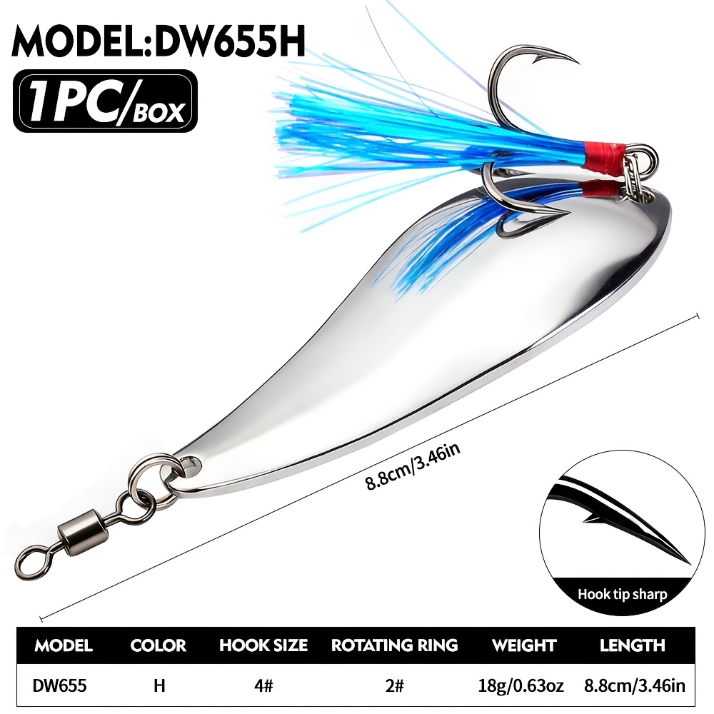 TEMU Proberos 1pc Fishing Spoons Lures, Colors . Spoon Fishing Lures Equipped With Feathered Hooks, 0.63oz Jigging Spoons Bait Suitable For , Trout,