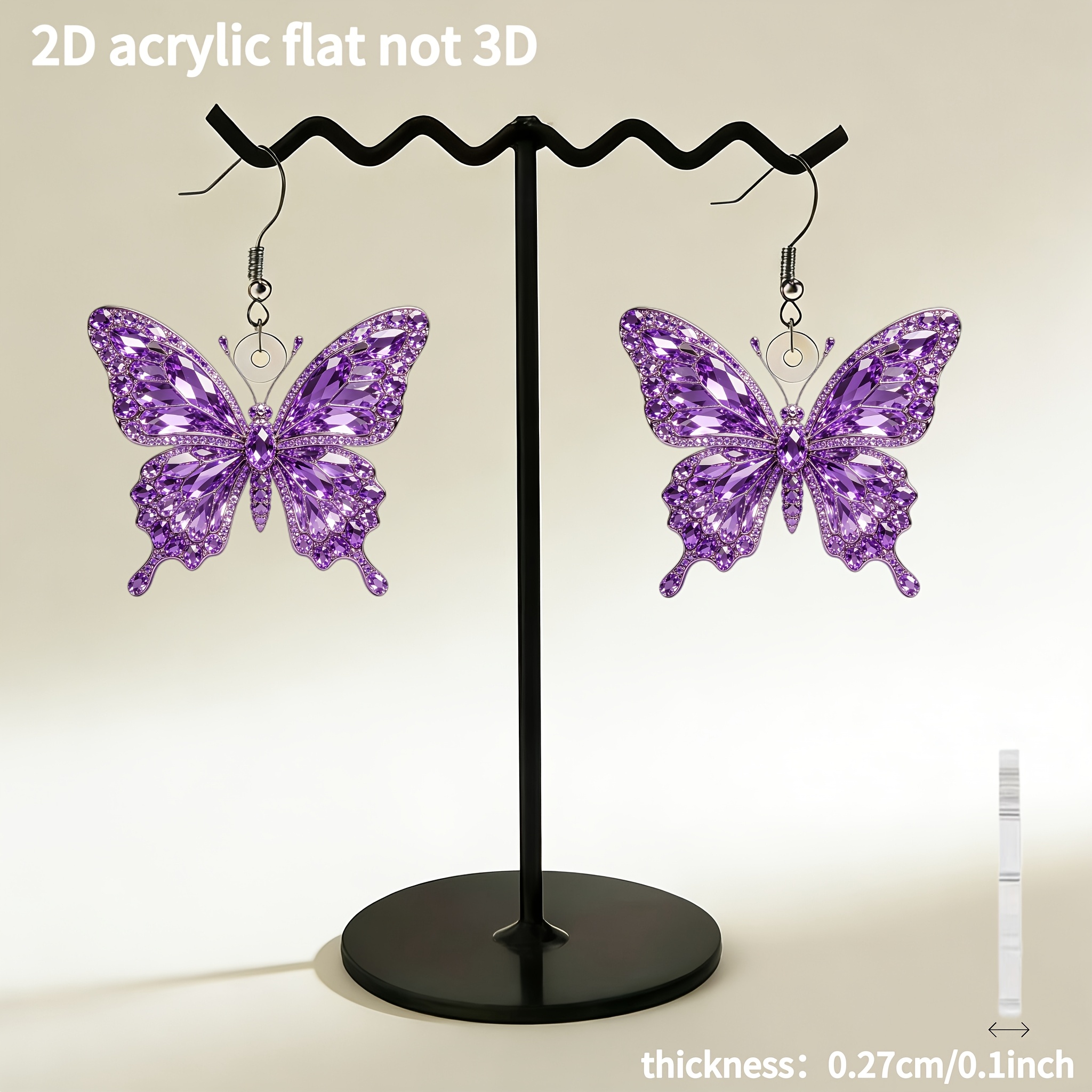 Purple Butterfly 2D Acrylic Flat Earrings, Cute Girly Style