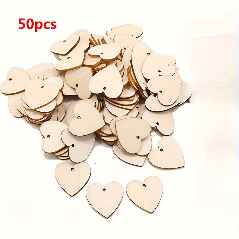 Image of A Set Of 50 Blank Wooden Heart-shaped Pieces For Decoration, Perfect For Painting Projects For Home And Holiday Parties, Suitable For Festive Pendants And Hanging Decorations