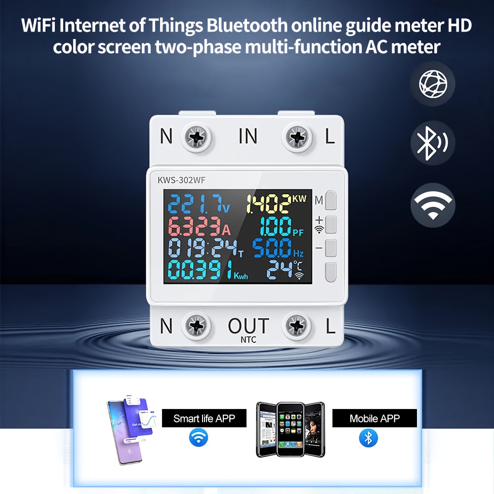Inicio Monitor de Energía 5(60) Un WiFi Kwh Medidor Digital Consumo  Eléctrico KWh Carril DIN Medidor de Energía Inteligente Medidor de Energía  WiFi