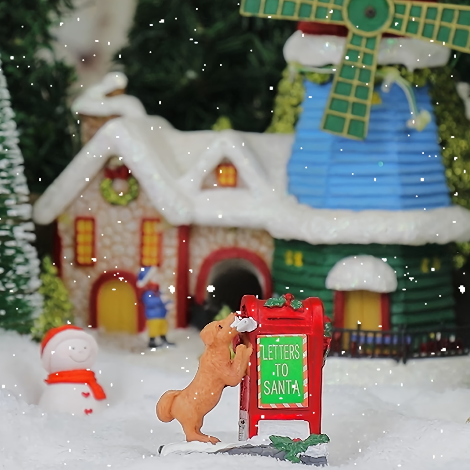 

Resin Dog Posting Santa - Christmas Village Micro Scene Decoration, Outdoor Garden Statue, No Electricity Or Battery Required