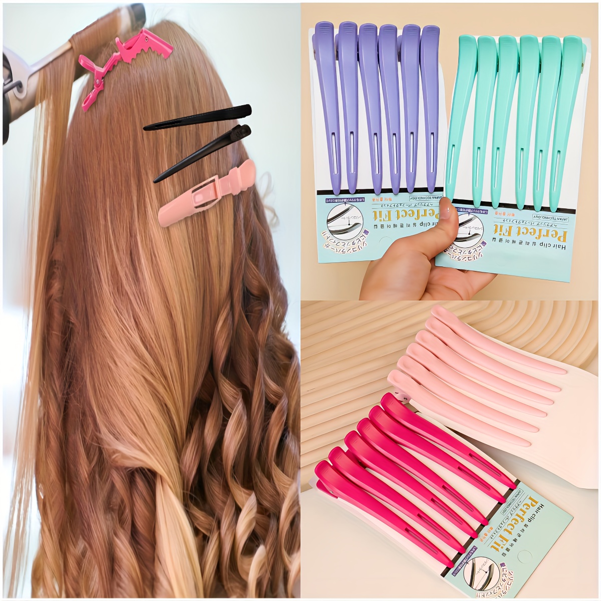 

6pcs/set Solid Color Hairdressing Non-marking Clip, Bangs Partition Clip Positioning Clip, Duckbill Rubber Band Clip, Streamlined Hair Cutting Clip, Suitable For Styling