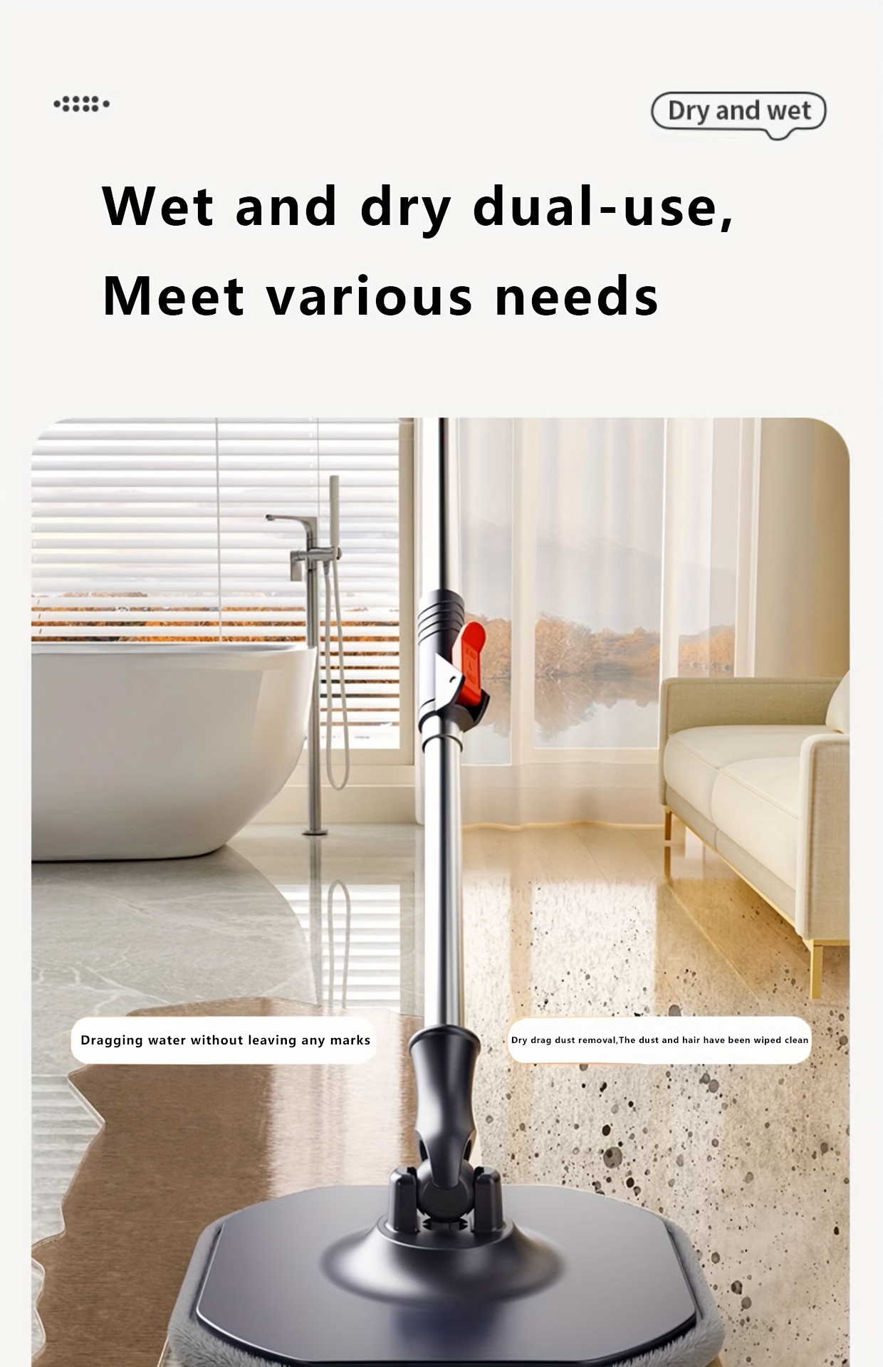 easy   spin mop and   set with  er self  ing microfiber floor mop with separate clean   system suitable for hardwood laminate tile multi surface cleaning   2 mop heads manual operation   wet dry use for home office details 8