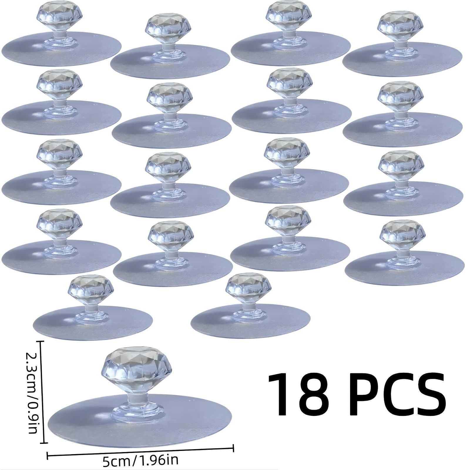 TEMU 9/18pcs No-drill Self-adhesive Transparent Crystal Handles, Round Crystal Pulls, Multi-functional Stick-on Hooks, 0.9×1.96 Inch Crystal Ball
