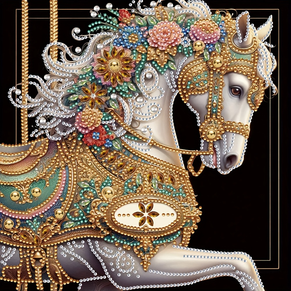TEMU 1pc 5d Diamond Painting Kit Featuring An Animal Theme - A Horse Mosaic For Wall Decoration, Complete With Uniquely Shaped Diamonds, A