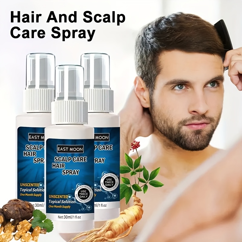 Hair And Scalp Care Spray for Men, 2pcs/30ml/ Box, with Polygonum Multiflorum And Ginseng Extract, Spray Design Essence Is More Easily Absorbed,, Moisturizing Hair, Penetrates Hair From Root to Tip, Suitable for All Hair Types