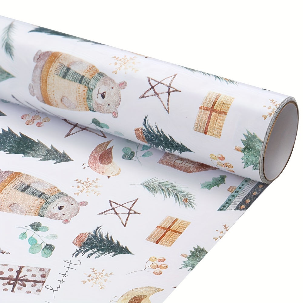 1 Roll Of High Quality Gift Birthday Wrapping Paper Book Cover Paper, Suitable For Packaging Boxes, White Christmas Bear Christmas Tree Patterns
