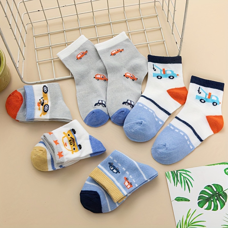 

5 Pairs Of Toddler's Cute Cartoon Car Pattern Low-cut Ankle Socks, Soft Comfy Children's Socks For Boys Girls All Seasons Wearing