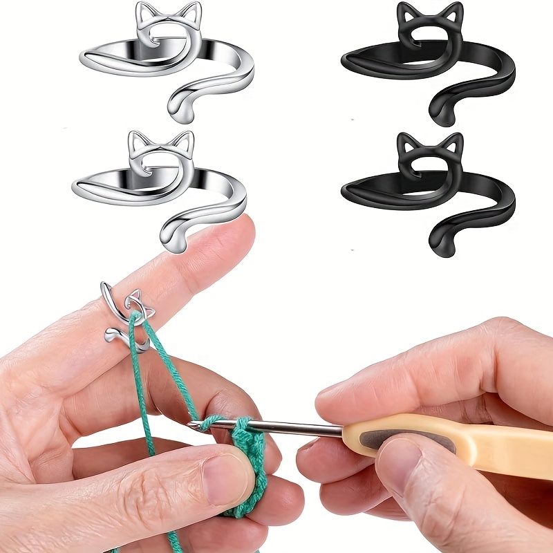 

2pcs Adjustable Knitting Crochet Loop Ring Knittied Yarn Guide Finger Faster Holder Thimble Crocheters Thread Ring Sewing Tools