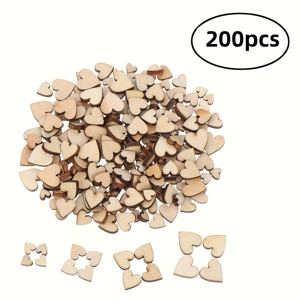 Image of 200pcs Cute Wooden Valentine's Day Heart For Crafts, Wood For Valentine's Day, Small Cutout Shapes Sign Tags/wood Hearts Cutout Slices For Birthday Party, Wedding