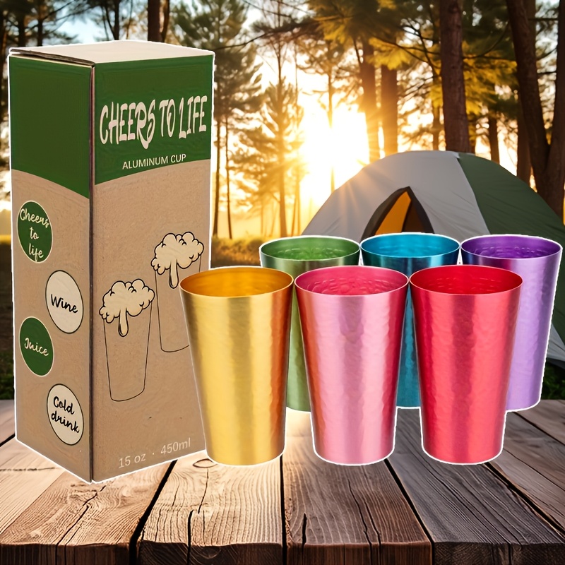 5pcs Set, in Colorful Gift Box, Five-Color Stone-Washed Aluminum Cups,  Multi-Colored Party Cups, Beer Mugs, Juice Tumblers, Cocktail Glasses,  Lightweight Metal Cold Cups with Vibrant Colors. Ideal for ...