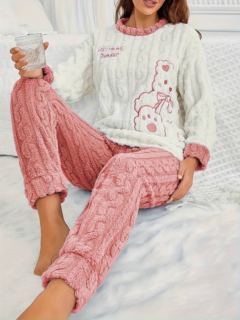 Pyjama Femme 2 Pièces Manches Longues - Imprimé Pois, Col En V, Coton Doux (tailles M à XXL)
