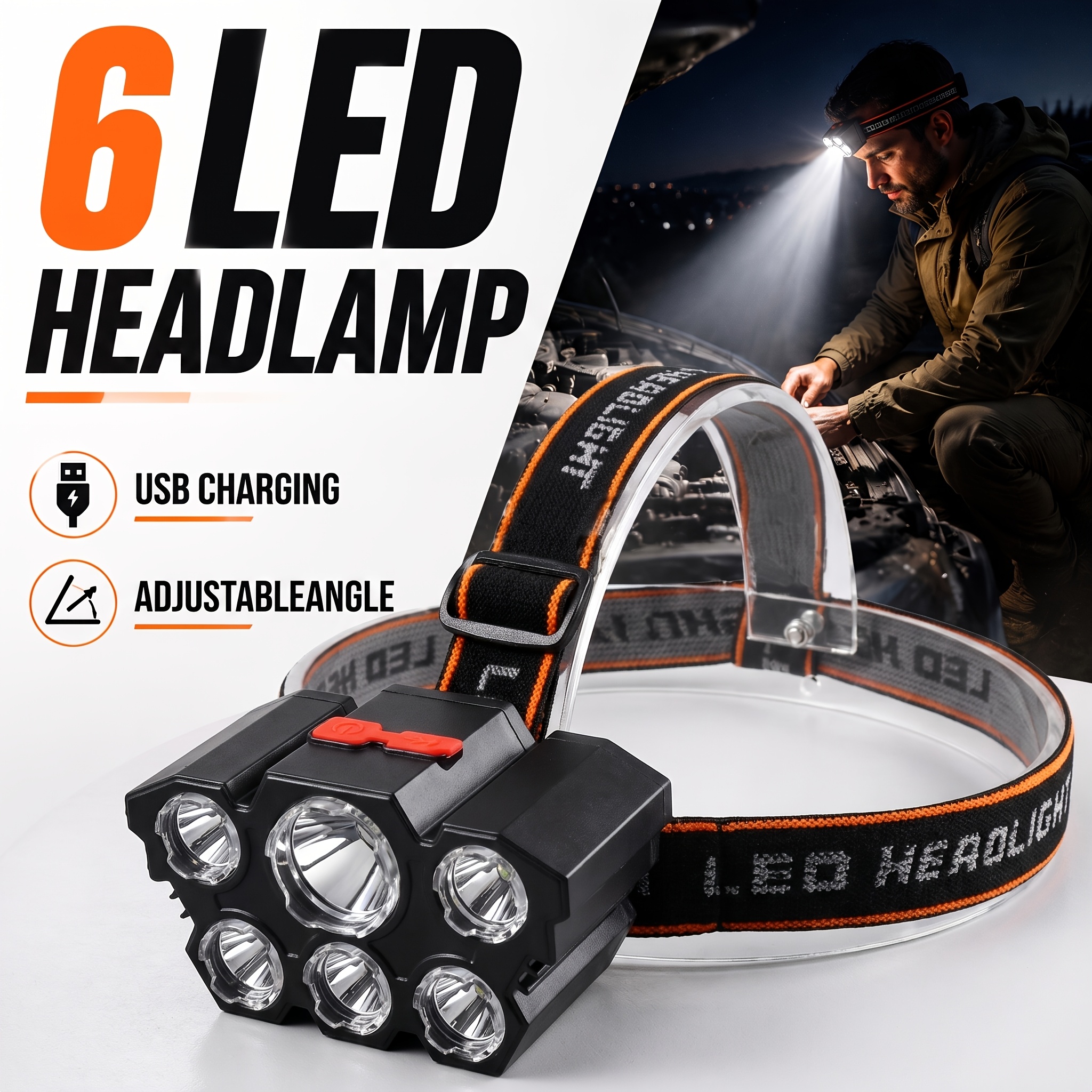 High-Brightness USB Rechargeable Headlamp with Flexible Headband