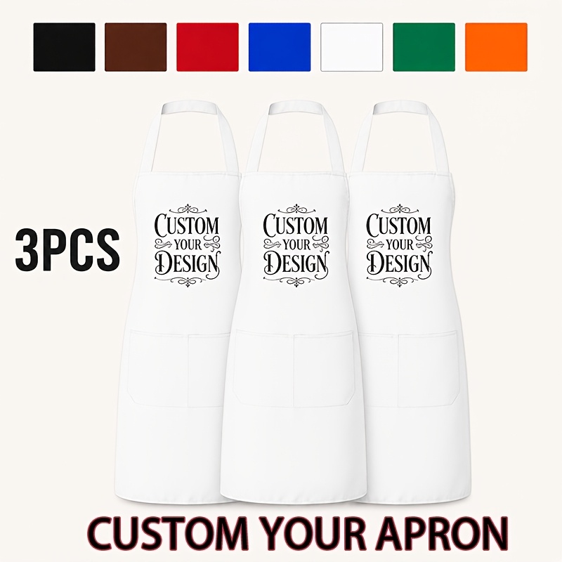 TEMU 3pcs Tablier Personnalisé, Commande en Gros avec 2 Poches, Chef à Domicile, Tablier de , Personnel de Café, Vêtements de Travail de , Groupes,