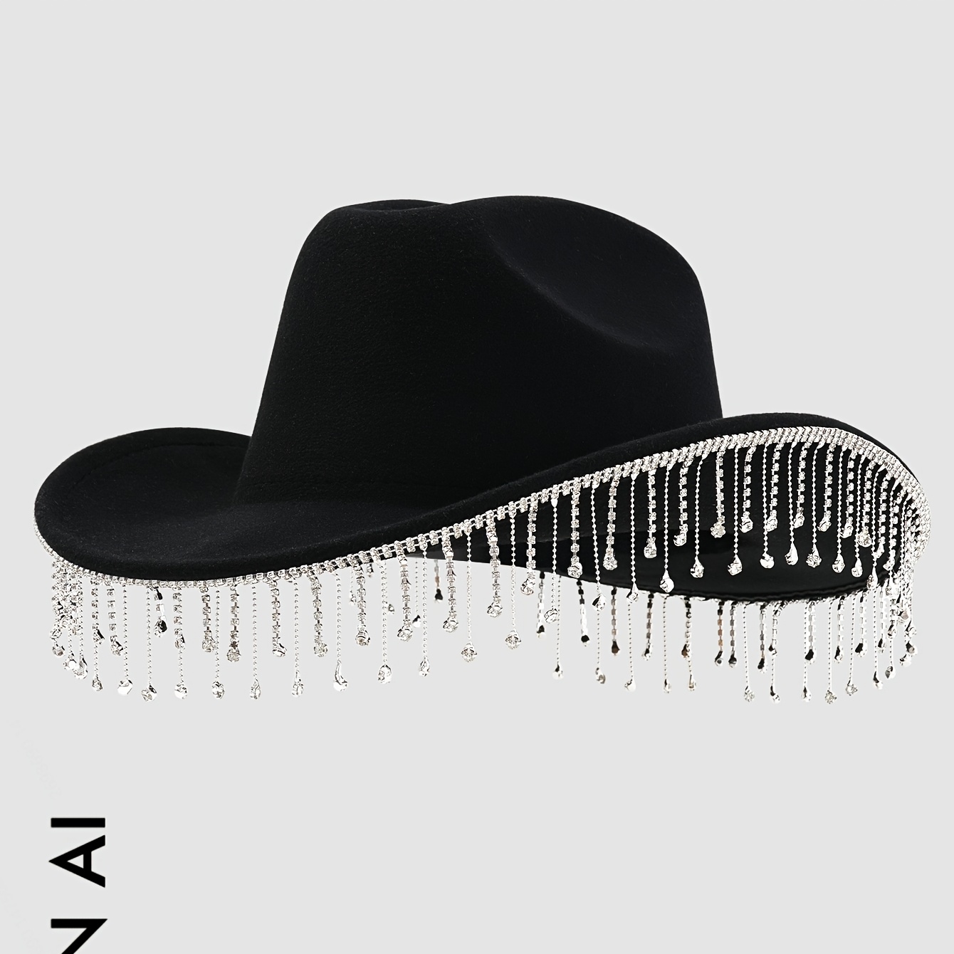 8685 Sparkly Sequin Cowboy Hat With Suede String Trim, Black Black Suede Cowgirl Hat with Black Rhinestones – BuddyLove  main image 3