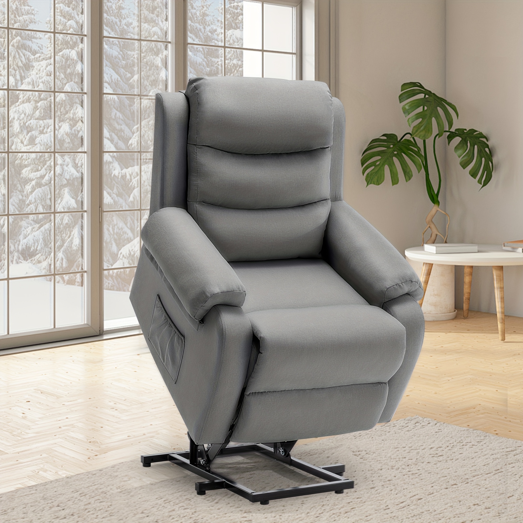   recliner chair for adults and the elderly with side pockets small electric recliner comfortable cushions linen material easy to stand up holiday gift gift for the elderly lift recliner chair