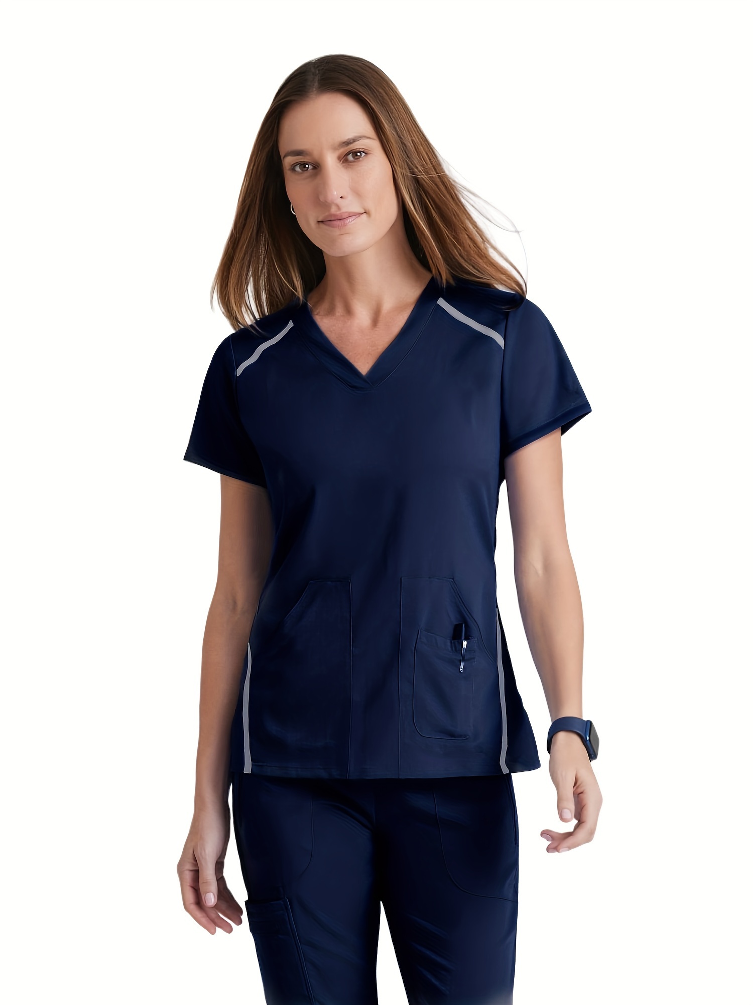 Plus Size Pockets Scrub Top, Short Sleeve V Neck Health Care Uniform ...