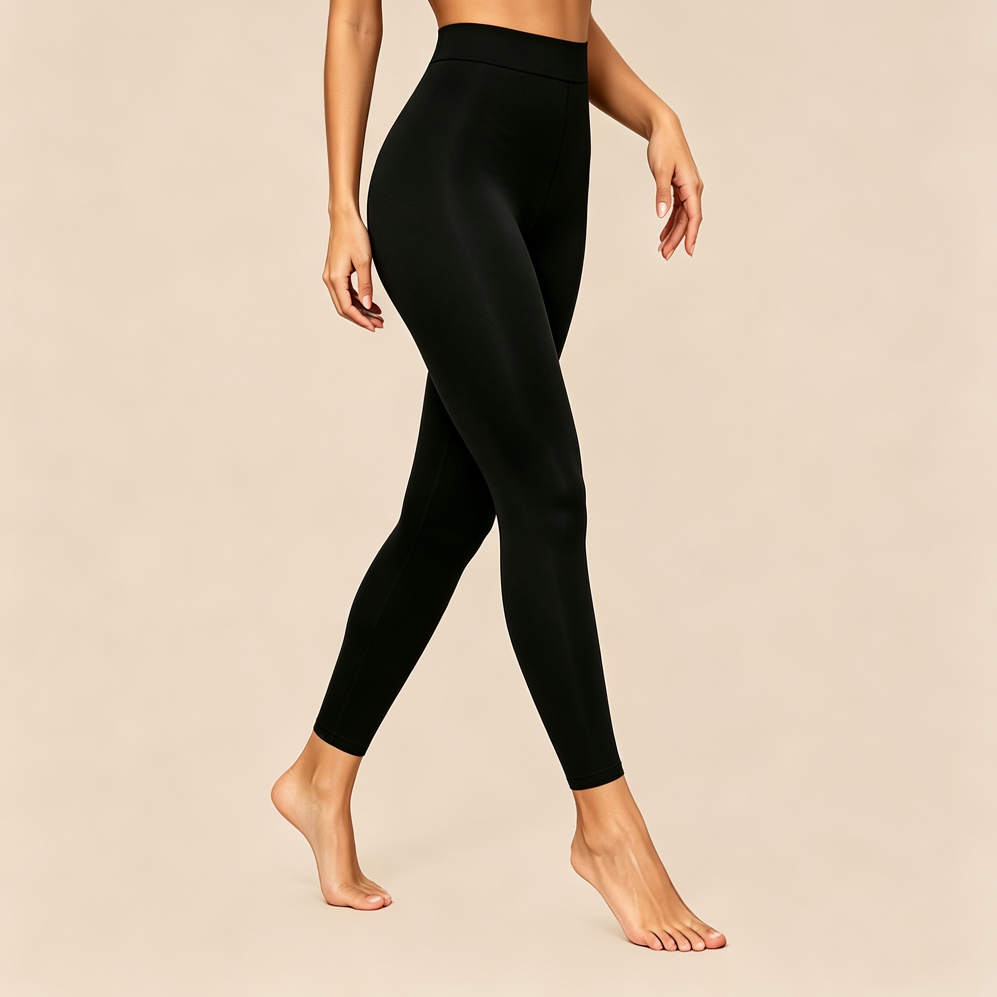 TEMU 1 Pair Of Women's Black/apricot -lined Thickened Three-quarter-length No-foot Pantyhose. Three-quarter Pants For Women, High-stretch Slim-fit