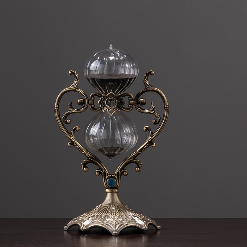 1pc vintage european 60-minute timer with i love you glass & - ornate floral , battery-free operation for home office decor, romantic gifts for valentine s day, christmas, mother s day details 4